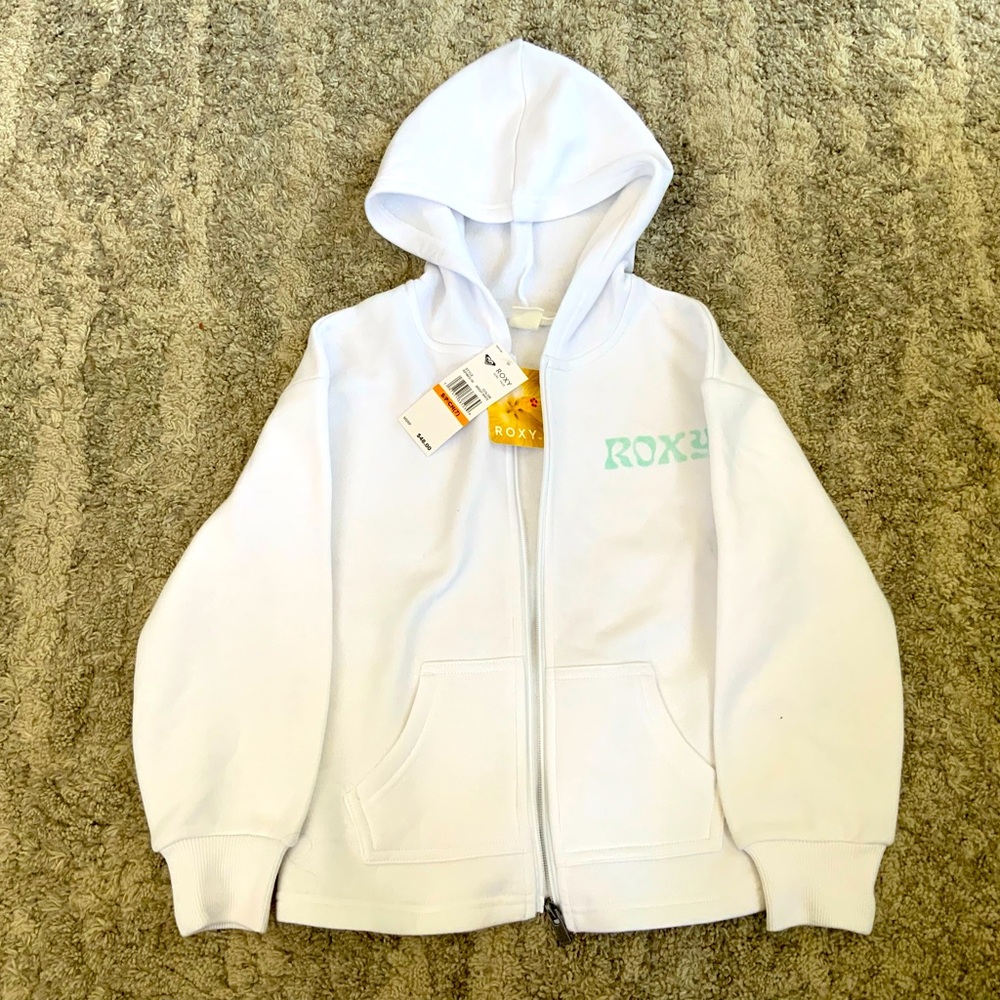 Roxy Girls White Zip Up Hoodie Sweatshirt Size S size 7.  New